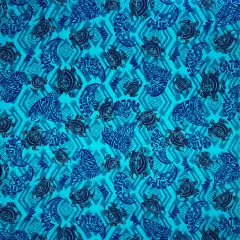 1 Yard Sea Turtles Polynesian Tattoo Fabric, 100% Rayon Poplin, 36in L x 45in W Aqua/Navy/Royal