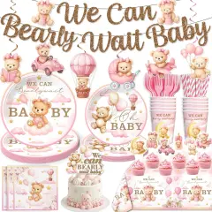 152 PCS We Can Bearly Wait Baby Shower Decorations Girl (Pink)