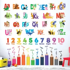 Alphabet Numbers and Colouring Pencils Wall Stickers Decals