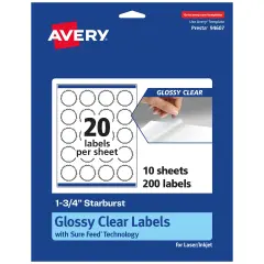 Avery Glossy Clear Starburst Labels with Sure Feed, 1.75"
