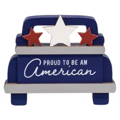 Chunky Blue Pickup Truck Decor for Patriotic Summer Tabletop Display