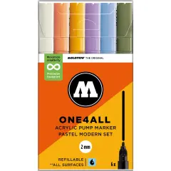 Molotow ONE4ALL Acrylic Paint Marker Character 6-Color Set, 2mm, Assorted Colors, 1 Set Each Pastel Mdrn St - 2mm
