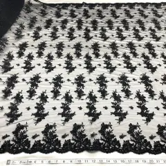 1 Yard Corded Bridal Lace Fabric Embroidered Elegant Net Mesh Couture Gown 54" Width Black