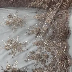 1 Yard Dusty Rose Sequin Lace Fabric 51&Prime; Wide Embroidered Mesh for Dresses, Gowns & Decor Projects