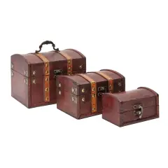 Set of 3 Wooden Pirate Treasure Chest Boxes, Decorative Vintage-Style Treasure Box for Classroom, Party Decorations Keepsakes (3 Sizes) Brown