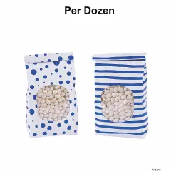 Patterned Tin Tie Treat Bags with Window - 12 Pc. Blue-cobalt