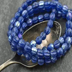 *25* 6mm Purple Luster Washed Matte Pacific Blue Faceted Round Melon Beads