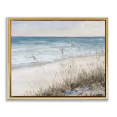 Stupell Industries Traditional Beach Coast Line Framed Floater Canvas Wall Art Gold Floater Frame