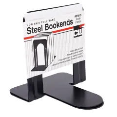 Bookends with Non-Skid Base, 5" Steel, Black, 1 Pair