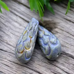 *6* 25x12mm Alabaster Blue Lazure Mermaid Scale Large Drop Beads