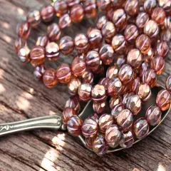 *20* 8mm Metallic Pink Washed Coppered Rosewood Faceted Round Melon Beads