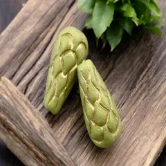 *6* 25x12mm Gold Washed Opaque Matte Olive Green Mermaid Scale Large Drop Beads