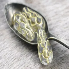 *6* 25x12mm Gold Washed Crystal Mermaid Scale Large Drop Beads