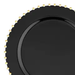 Black with Gold Pearl String Round Disposable Plastic Dinner Plates - 10" (120 Plates)