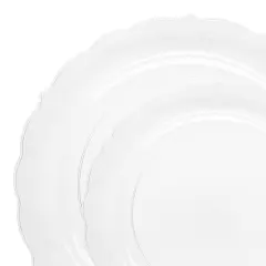 Clear Vintage Round Disposable Plastic Dinnerware Value Set (120 Guests)