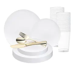 Solid White Organic Round Disposable Plastic Wedding Value Set (20 Settings)