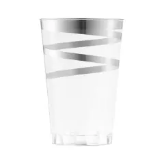 Clear with Silver Swirl Round Disposable Plastic Tumblers - 12 oz. (240 Cups)