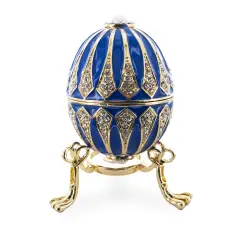 Blue Enamel Jeweled Royal Inspired Metal Easter Egg 3.25 Inches