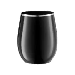 Black with Silver Elegant Stemless Plastic Wine Glasses - 12 oz. (64 Glasses)