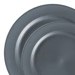 Matte Charcoal Gray Round Disposable Plastic Dinnerware Value Set (120 Guests)