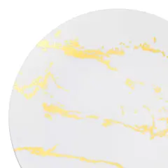 White with Gold Marble Stroke Round Disposable Plastic Appetizer/Salad Plates - 7.5" (120 Plates)