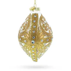 Gold Scroll with Jewel Accents Elegant Rhombus Finial Glass Christmas Ornament