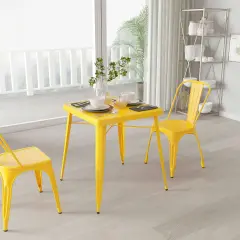 Merrick Lane Benson 23.75" Square Metal Dining Table for Indoor and Outdoor Use Yellow