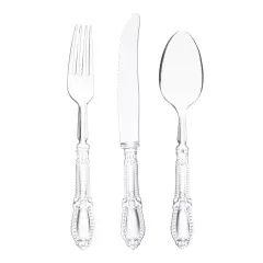Clear Baroque Disposable Plastic Cutlery Set (480 Guests)