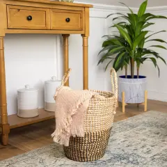 Northlight Natural Woven Seagrass Wicker Storage Basket with Handles - 14.5" Beige