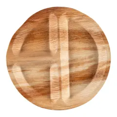 Round Palm Leaf 3-Partition Eco Friendly Disposable Dinner Plates - 10" (100 Plates)