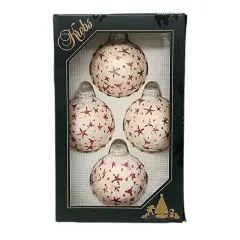 Krebs Value Glass Ball 4 pack - Red stars on Matte Cream