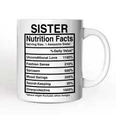 Sister Nutrition Facts Mug, Birthday Gift
