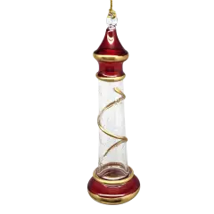 Glass Lighthouse Ornament With Gold Accent - Red
