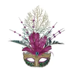 14" Glitter Feather Mardi Gras Mask Ornament