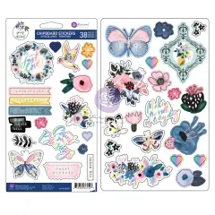 Spring Abstract Collection Chipboard - 38 pcs w foil details chipboard stickers 