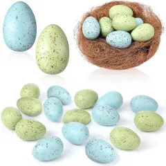 16 Pcs Pastel Easter Eggs with Chicken Nest Easter Table Centerpiece Plastic Green Blue Speckled Eggs for Spring Filler Baskets DIY Home Farmhouse Table Decoration
