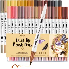Ohuhu Skin Tone Markers 36 Colors: Dual Tip Brush and Fineliner Markers for Adult Coloring Water Based Art Skintone Marker Pens Set for Portrait Drawing Lettering Writing Calligraphy Journaling - Maui