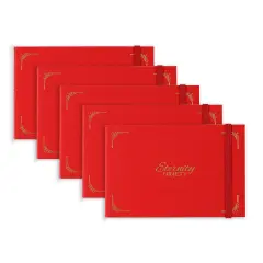 New York Central Eternity Ninety Flat Book- 6x4" Sketch Watercolor Journal, Pack of 5- Red Soft Paperback - Watercolor Sketchbook w/ Elastic Band, 100 Total Sheets 100% Cotton, 90 lb Cold-Pressed