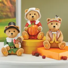 Collections Etc Hand-Painted Thanksgiving Bear Sitters - Set of 3