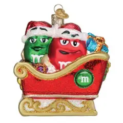 Old World Christmas 4.0 Inch M&M's In Sleigh Tree Ornament , Chocolate Candies Santa Hat Multicolored