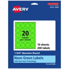 Avery Neon Green Paper Labels, 1.75" Diameter Round