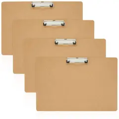 4-Pack Extra Large Clipboard, Horizontal Wooden Lap Boards, Wood Clip Board with Low Profile Clip for Drawing, Sketching, and Art Supplies, Landscape Layout, 3mm Thickness 11.5 x 17.4 Inches Brown