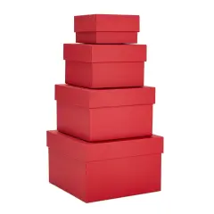 Stockroom Plus Set of 4 Sizes Square Nesting Gift Boxes with Lids for Presents, Stacking Decorative Goodie Box for Holidays, Wedding, Birthday, and Party Favors (Red)