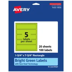 Avery Bright Green Paper Labels, 1.75" x 7.75" Rectangle