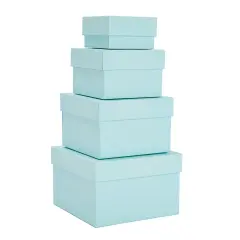 Stockroom Plus Set of 4 Sizes Square Nesting Gift Boxes with Lids for Presents, Stacking Decorative Goodie Box for Holidays, Wedding, Birthday, and Party Favors (Teal)