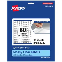 Avery Glossy Clear Star Labels with Sure Feed, .75" x .75"