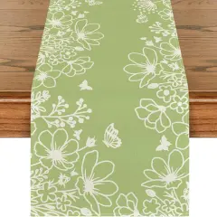 Bloom Flowers & Butterfly Table Runner &ndash; Seasonal Spring & Holiday D&eacute;cor for Dining & Kitchen Green