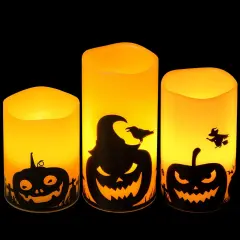 Set of 3 -Halloween Flameless Candles, LED Flickering Battery Pillar Candles