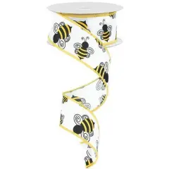 1.5" Bumble Bee Ribbon: White Satin (10 Yards)