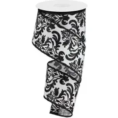 2.5" Faux Dupioni Damask Ribbon: Black & White (10 Yards)